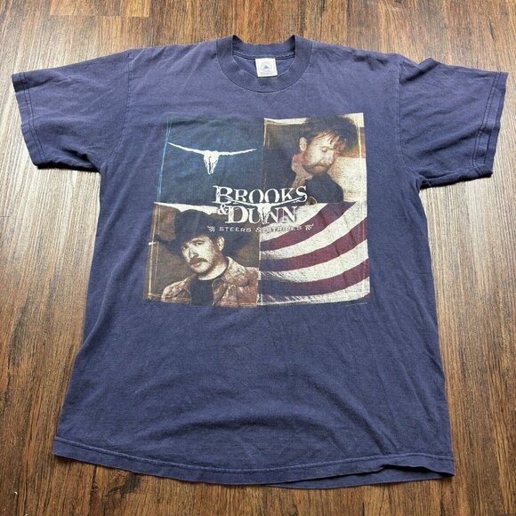 VTG 2001 Brooks & Dunn Steers Stripes Neon Circus Wild West Show Navy Men’s L - Picture 1 of 7